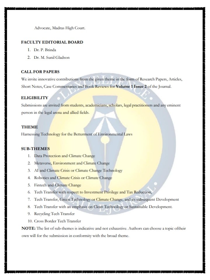 Tndalu_Official's tweet photo. CALL FOR PAPERS: #LEXCELLENCE – #TNDALU E-JOURNAL VOLUME 1 ISSUE 2.#ejournal #law #spreadlove https://t.co/VpatWIcMBd