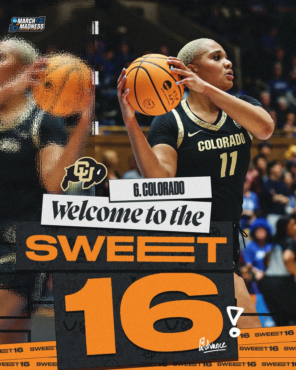 NCAA March Madness (@marchmadnesswbb) on Twitter photo 𝑯𝑶𝑾 𝑩𝑶𝑼𝑻 𝑻𝑯𝑬𝑴 𝑩𝑼𝑭𝑭𝑺
<a href="/CUBuffsWBB/">Colorado Women's Basketball 🦬</a> conquers Duke in OT, 61-53, and secures a seat in their first Sweet Sixteen since 2003! 💺
#MarchMadness 𝑯𝑶𝑾 𝑩𝑶𝑼𝑻 𝑻𝑯𝑬𝑴 𝑩𝑼𝑭𝑭𝑺
<a href="/CUBuffsWBB/">Colorado Women's Basketball 🦬</a> conquers Duke in OT, 61-53, and secures a seat in their first Sweet Sixteen since 2003! 💺
#MarchMadness