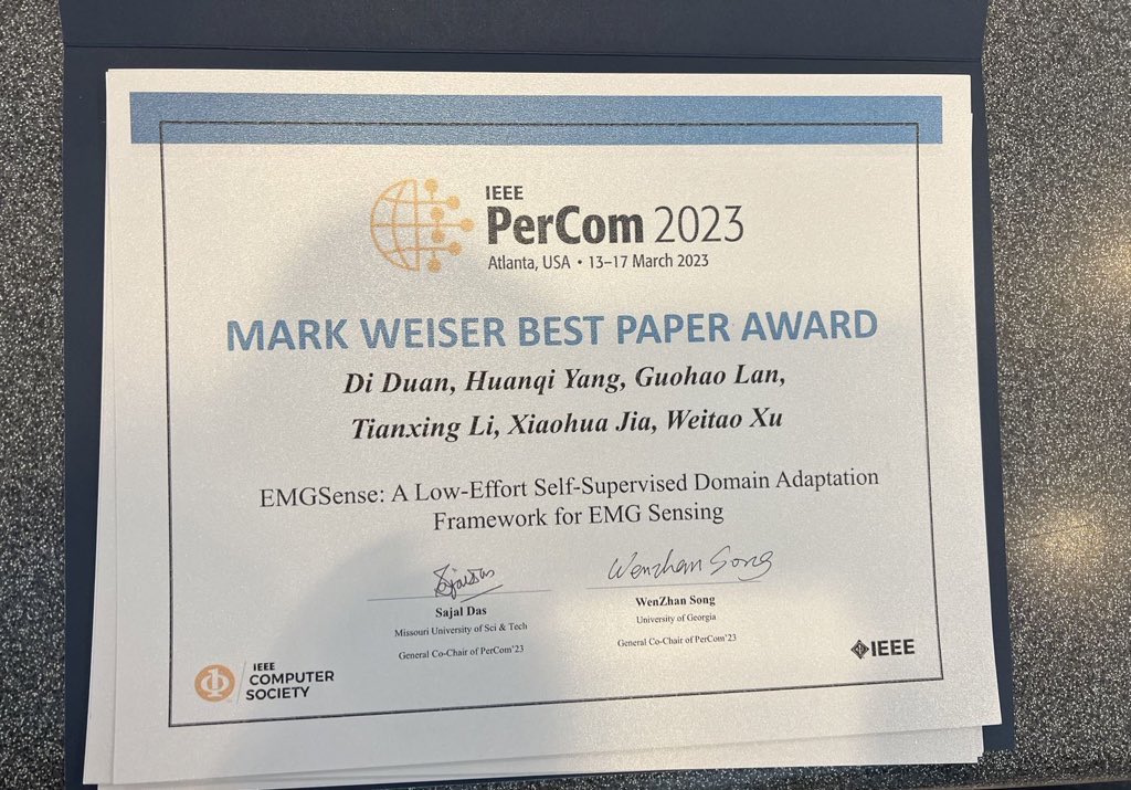 diduanaca's tweet image. Thanks to my co-authors and the committee of PerCom2023. A nice trip to Atlanta!
#PerCom #Percom2023 #BestPaperAward