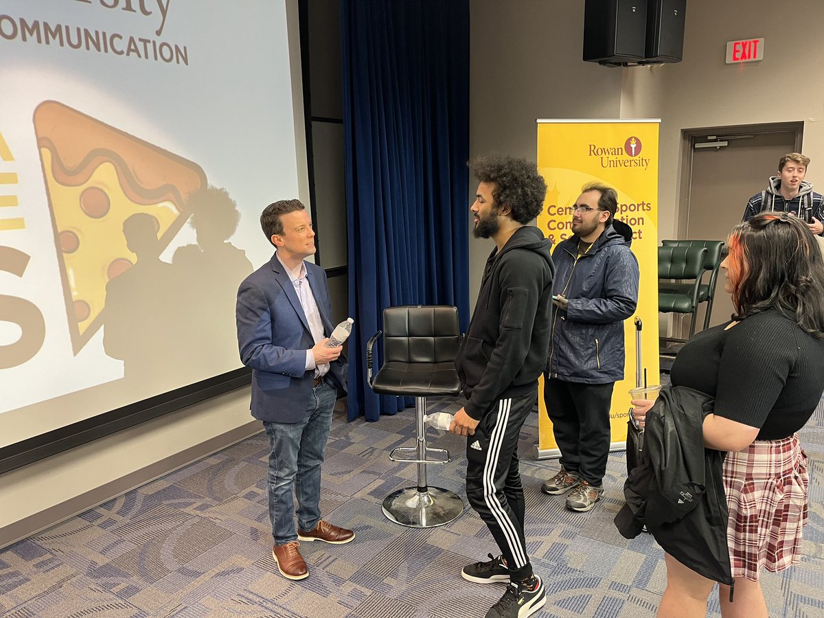 RowanSportsCAM's tweet photo. Tonight at 🍕Pizza with the Pros🍕guest @PTPower327, Chief of Staff &amp; VP Investor Relations  @nerdstreet. Pete discussed the endless possibilities Nerd Street and esports has to bring to the table… “provides opportunities for kids in other ways than traditional sports” https://t.co/EQ0tEvAv58