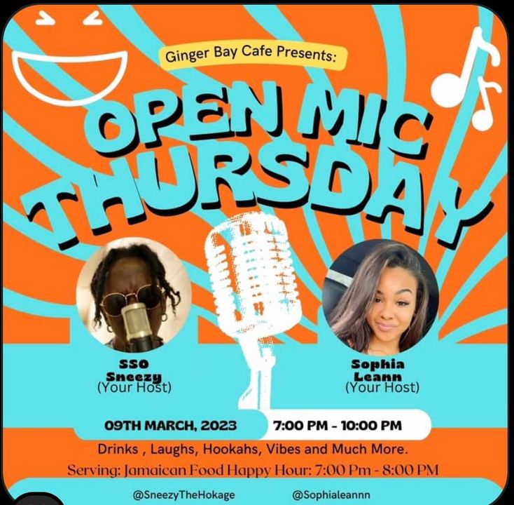 GingerBayCafe's tweet photo. Come out next Thursday for Open Mic at Ginger Bay Cafe!! https://t.co/vQJAznfodA