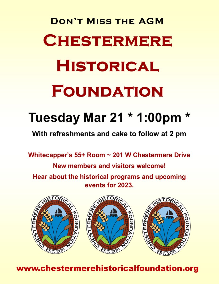 ChestermereF's tweet photo. Tomorrow, Annual General Meeting at 1pm with cake and refreshments to follow at 2pm. New members welcome! https://t.co/rYcws5dpne