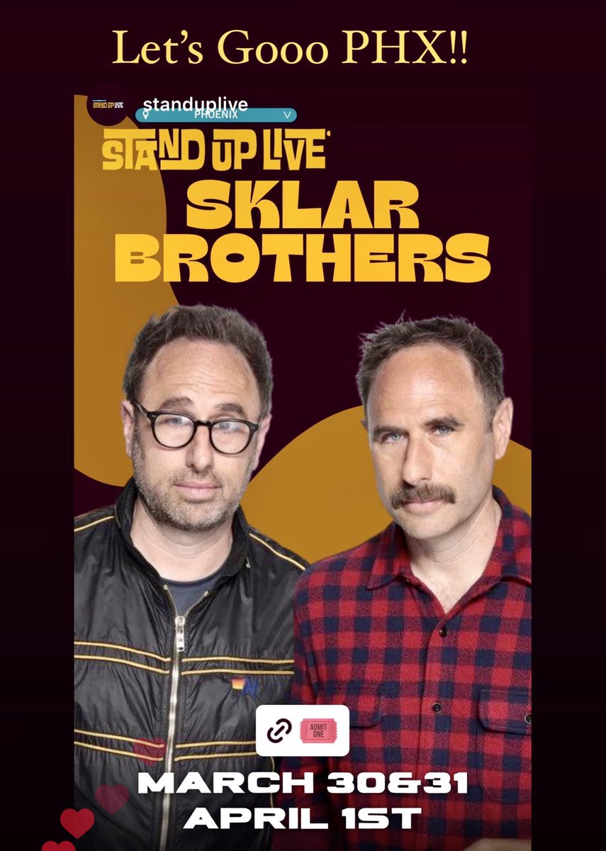SklarBrothers's tweet photo. Can’t wait to be @standuplive at the end of the month.  Get your tix NOW!!  https://t.co/iPox9QxypA https://t.co/EIE8Zbk7mm