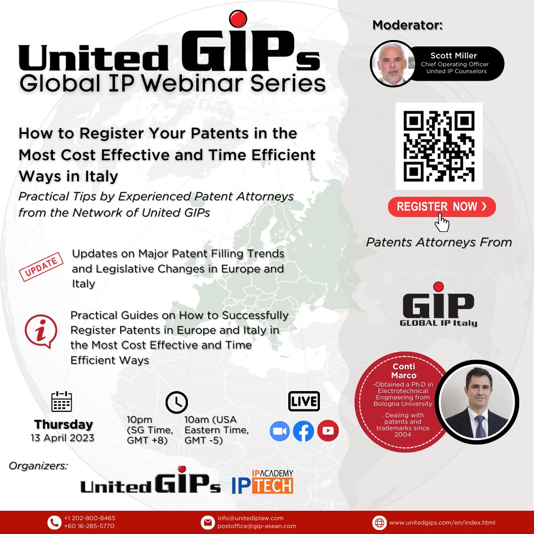 pintasip's tweet photo. ✨The Global IP Webinar Series - Italy✨

🗓 Event Details:
Date : 30 Mar 2023 (Thursday)
Time : 2PM – 3PM (Singapore Time GMT +8)
Venue : Zoom Live

Register Link :
https://t.co/3Hb1lZuoH4 https://t.co/4I8am6VwvR