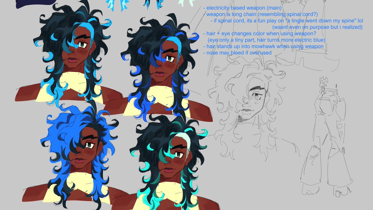 dark skin hair over one eye blue hair english text multiple views black hair dark-skinned female  illustration images