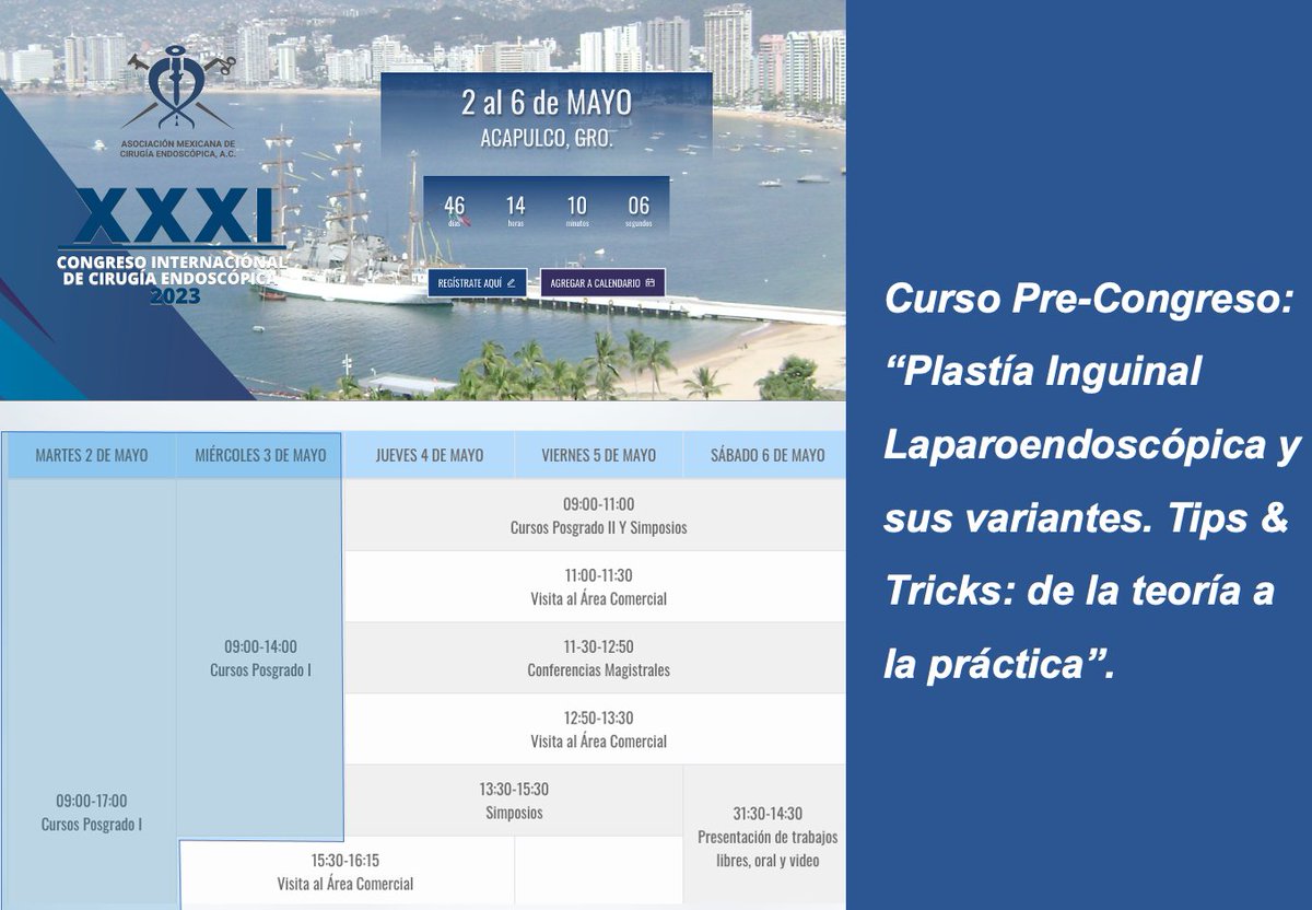 Dr Olliver Cirujano de Hernias & Trauma 💪🏼🧠 (@herniaytraumacx) on Twitter photo Con mucho gusto comparto que será un honor poder dirigir este curso pre-congreso en Acapulco durante las actividades del Congreso Anual de @Amce_amce. Dos días intensos de teoría y cirugía de demostración (TAPP, TEP y e-TEP). Nos acompaña <a href="/herniasrosario/">Dr Ezequiel Palmisano</a>. ¡Por allá nos vemos! Con mucho gusto comparto que será un honor poder dirigir este curso pre-congreso en Acapulco durante las actividades del Congreso Anual de @Amce_amce. Dos días intensos de teoría y cirugía de demostración (TAPP, TEP y e-TEP). Nos acompaña <a href="/herniasrosario/">Dr Ezequiel Palmisano</a>. ¡Por allá nos vemos!