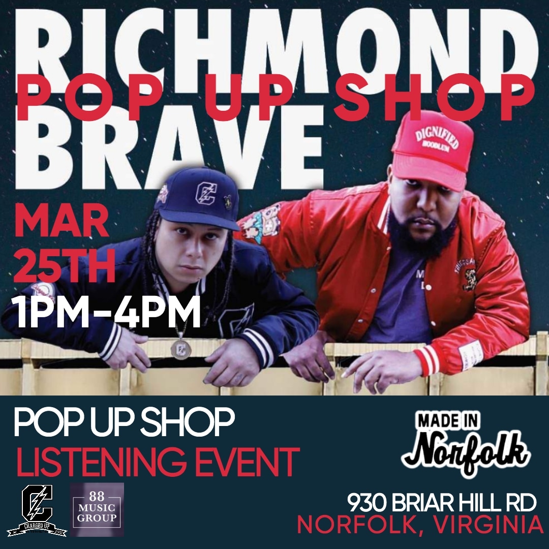 Chrgduppromo's tweet image. Richmond Brave Pop Up
&amp;amp; Listening Event 
Saturday 3/25
1-4pm
Made In Norfolk Store
Norfolk, Virginia