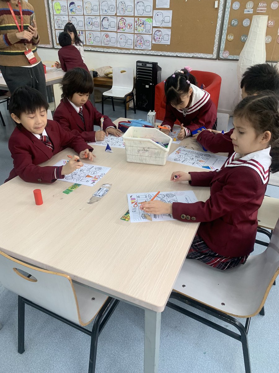Practicing following instructions and names / properties of 3D shapes. Can you colour the cylinder blue? Can you colour the cube green? We’re some examples. #myCISB #numeracy #3Dshapes
