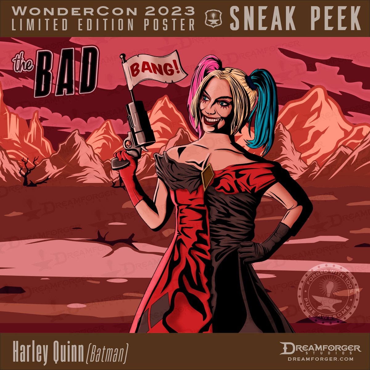 NickKremenek's tweet photo. The quest to create a new #WonderCon2023 limited poster continues with a #SneakPeek of the characters within. Let's share another of the Bad Guys with #HarleyQuinn from #Batman in a retro evening gown!

#NickKremenekArt #Dreamforger #WonderConExclusive #fanart #ArtistOnTwitter https://t.co/1kqlxiMTXE
