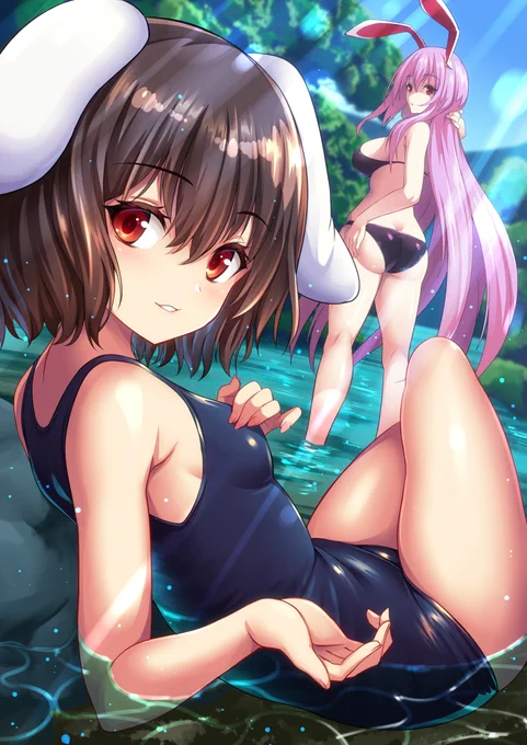 スク水てゐ&amp;うどんげ 