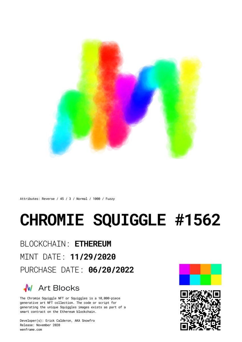 wenframe_ETH's tweet image. Congrats! @trislit .. Winner 2 in the @wenframe_ETH and @squiggleDAO contest. Here is your custom certificate of ownership for your Chromie Squiggle. It turned out so 🔥! Print-Frame-Enjoy! 😎 Looove Fuzzies!