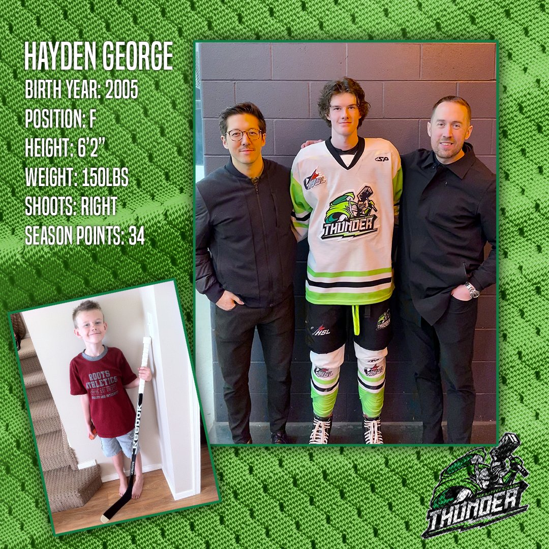 Thunder Pro are proud to be a part of Georgie's grad year. His frame, speed, endurance, grit on the boards &amp; most of all: love for the game - will carry him very far in life.  Thank you Georgie!

GP: 30  |  G: 12  |  A: 22  |  TP: 34  |  PIM: 48

bit.ly/HaydenGeorge
