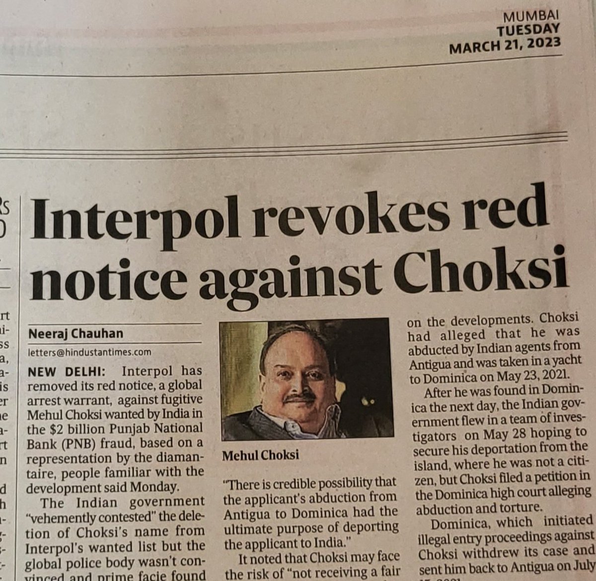 jskeshriya's tweet photo. #mehulchoksi  पर पंजाब नेशनल बैंक से 13,000 करोड़ रुपये से अधिक की धोखाधड़ी करने का आरोप है.
#Interpol  ने भगोड़े कारोबारी मेहुल चोकसी के खिलाफ अपना रेड कॉर्नर नोटिस वापस ले लिया है.

और कितने अच्छे दिन चाहिए 😉
#acche  दिन आ गए 👌
#bharatmatakijai https://t.co/XAZ3BNGK3E