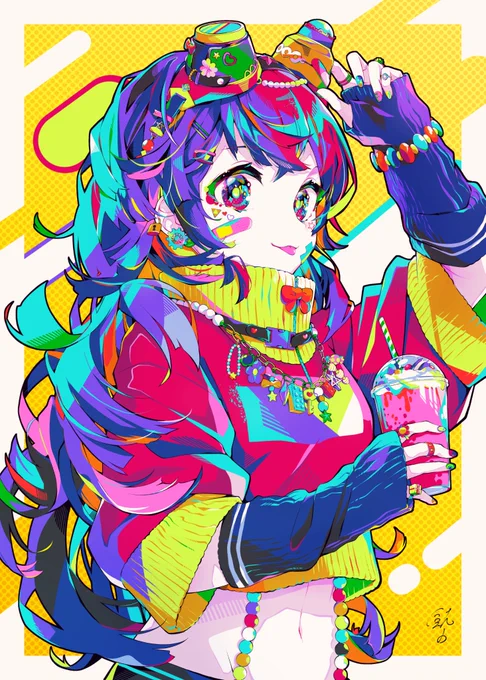カラフルな女の子描くのが特に好きです #三億アカウントの中から私を発掘してください 