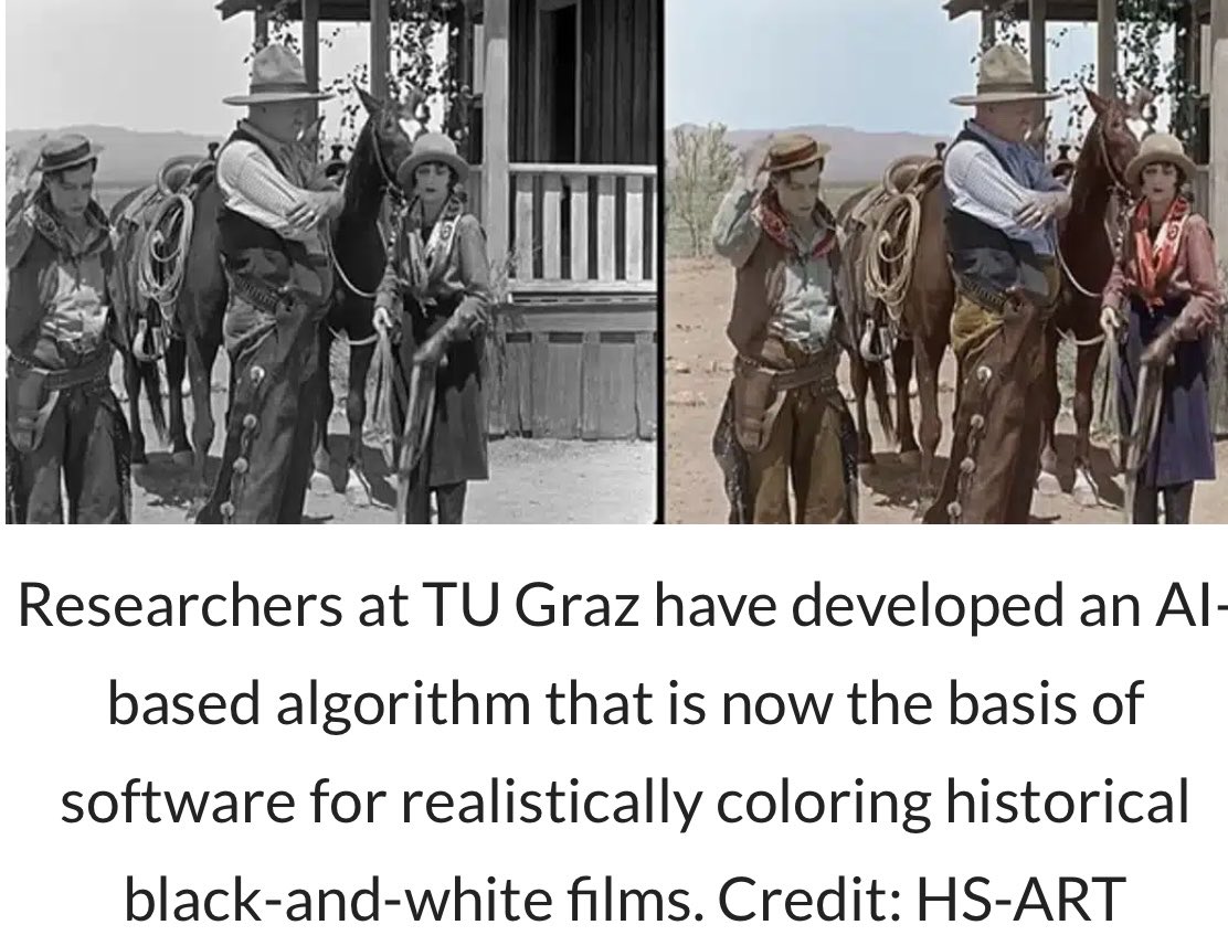 enilev's tweet photo. #AI #Algorithm Puts the #Color Back in Black and White Films @tugraz
#Neurosciemce #neuralnetwork
@MargaretSiegien @mvollmer1 @FrRonconi @BetaMoroney @EstelaMandela @SpirosMargaris @HaroldSinnott @IanLJones98 @Nicochan33 @Khulood_Almani @EvaSmartAI
https://t.co/1Q329hOPpE https://t.co/rYFCtfyByh