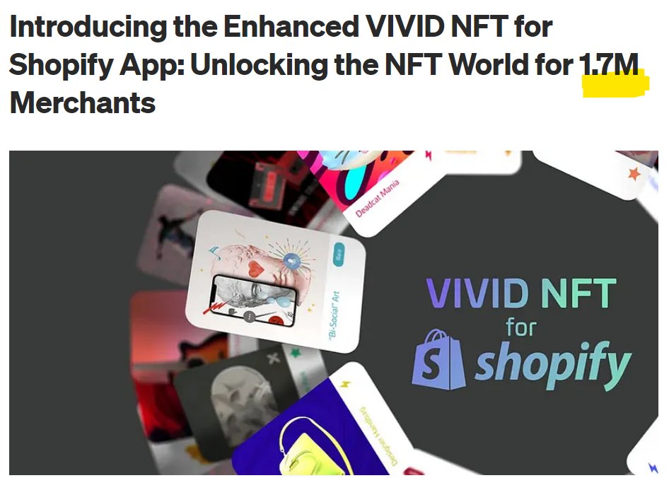 sentosumosaba's tweet image. 👀 @VividLabsHQ no-code, multi-media (32G of content) &amp;amp; 👉UPDATABLE NFT, even after minted/sold. 

Think about that. 

Initially, only Premium Shopify Plus Tier ($2K monthly fee) could access the solution. 📣Shopify has expanded access to ALL merchants starting at $1/month
$VID