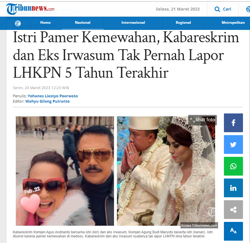 Rikosatria121's tweet photo. Kapolri @ListyoSigitP harusnya malu, masa sampai wartawan yg investigasi? terbukti Kabareskrim Agus Andrianto dan mantan Irwasum Polri Agung Budi Maryoto tak lapor LHKPN 5 thn terakhir. pantas sj bini2 mereka berani tampil mewah di medsos!

https://t.co/wdGojKrnVf https://t.co/7QBGpX5a7d