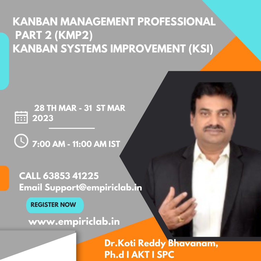 EmpiricManagem1's tweet photo. Kanban Management Professional certification course. Join the Kanban Systems Improvement KMP 2. Enroll now!call +91-6385341225
For Registration: https://t.co/FlRohn1aTa
@KotiBhavanam
#kanban #Training #kmp2training #Training #onlinecourse #kmp2 #Online #remote #course #learn https://t.co/XhumzB9lGM