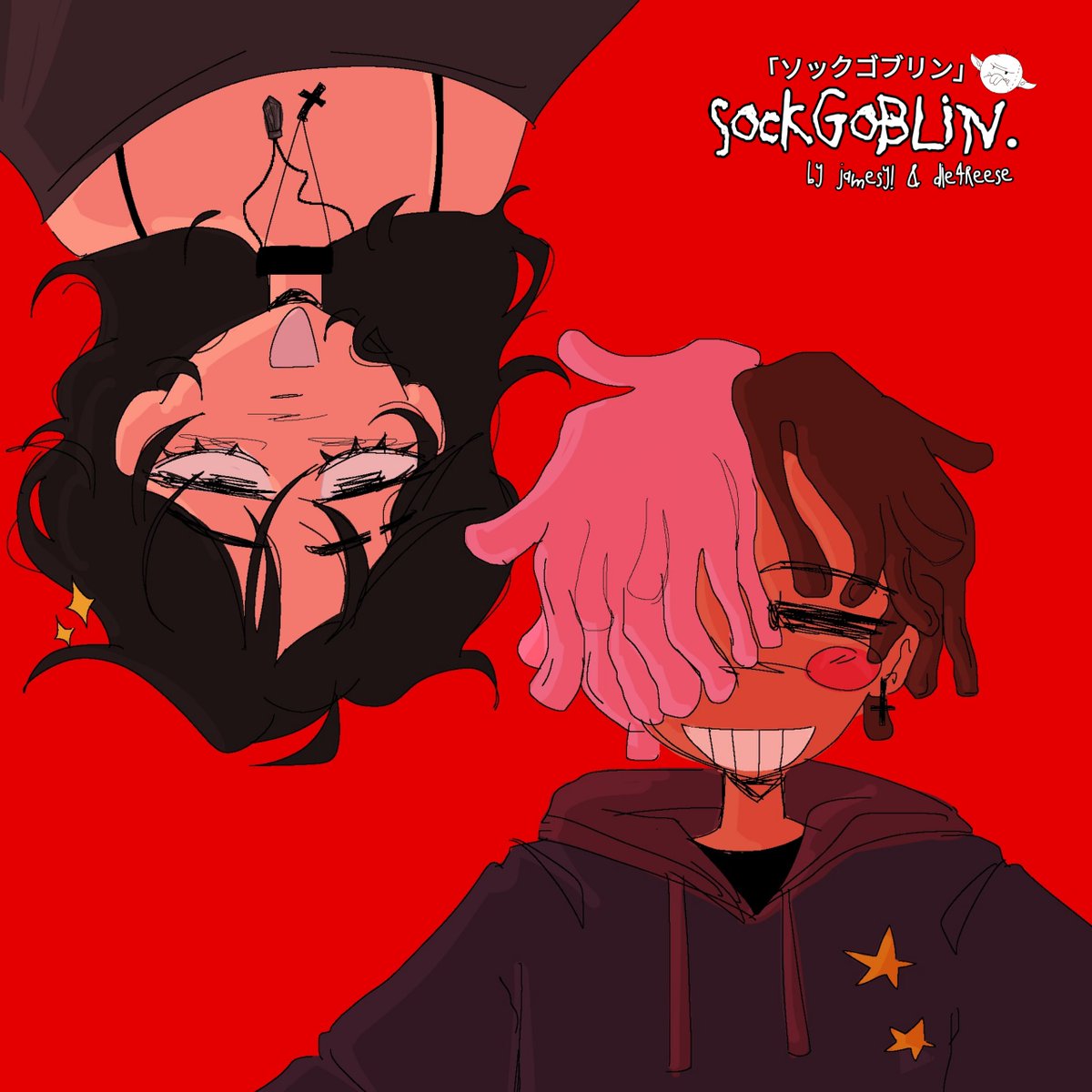 fuckjamesy's tweet photo. our band, ✨SOCKGOBLIN's✨ first studio album is ready for public eyes

ft. @emmamurabito, @bored_boi_real, @KAMIKAZE3NDLESS, ILYGRAM, @miskeeping &amp; @mountpom 

front &amp; back cover by @1softe 

4.8.2023  😛 https://t.co/s0UQRqNTNm