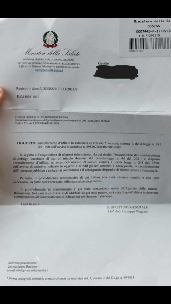 💥💥💥MULTE AI NON VACCINATI ANNULLATE!!! Il Ministero della Salute sta inviando gli annullamenti delle multe a chi non si era sottoposto al VELENO inoculato sotto forma di vaccino anti Covid. LA NOSTRA VITTORIA SI STA PALESANDO GIORNO DOPO GIORNO! Li abbiamo ANNIENTATI!!! 🖕