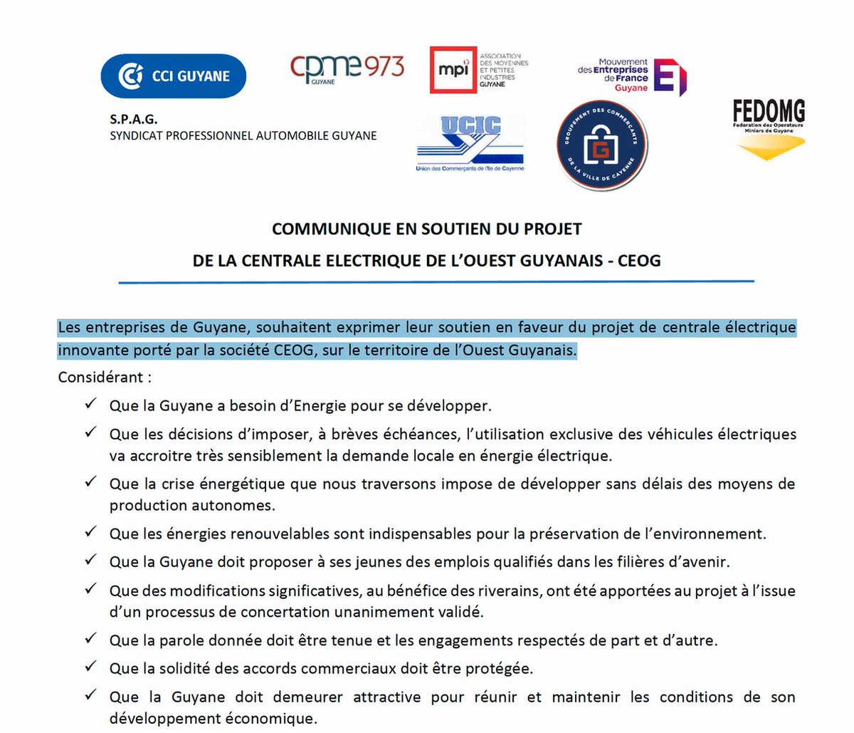 Les entreprises et le monde économique de #Guyane apportent leur soutien au projet  #CEOG qui permettra à terme l'électrification de plus de 10000 foyers en #Energieverte #ENR #solaire #hydrogene ceog.fr/post/communiqu…