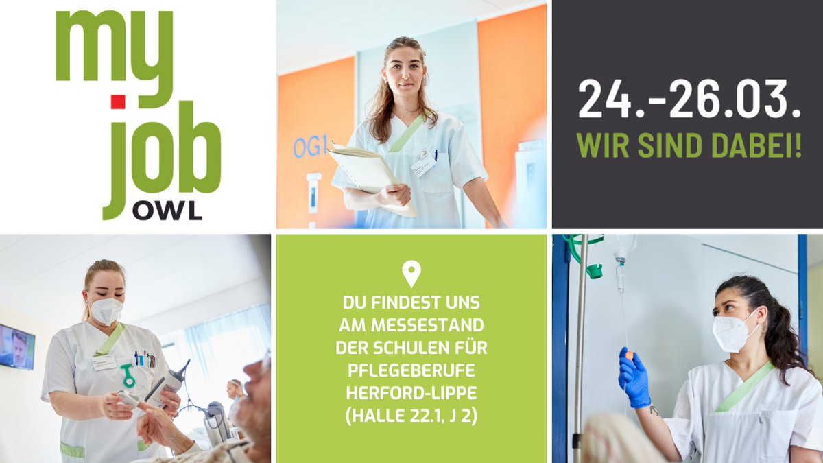 Wir sind auf der #myjobowl vom 24. bis 26. März in Bad Salzuflen am Messestand der Schulen für Pflegeberufe Herford-Lippe: Halle 22.1, J 2. Vorbeikommen und Teil des #teamklinikumlippe werden! Wir sehen uns! #wirbildenpflege #myjobowl