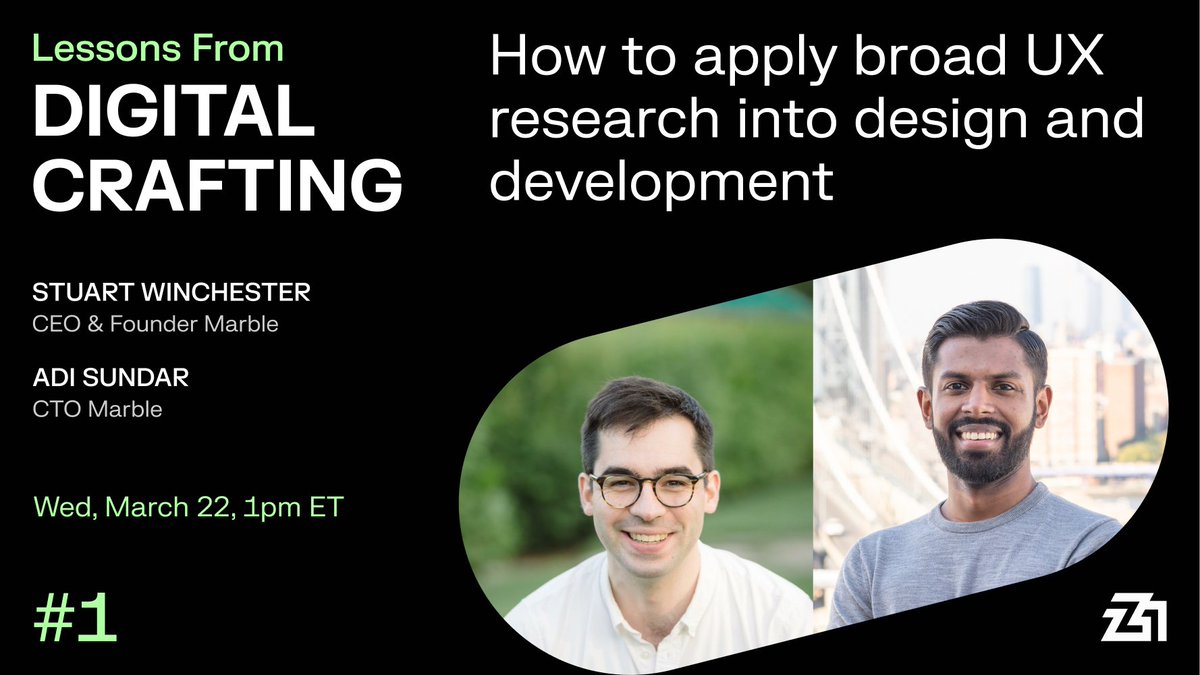 🎙 Join us next Wednesday, March 22, in our first #live stream: Lessons From Digital Crafting, featuring <a href="/ohitsstuart/">stuart w</a> and <a href="/adisundar_/">adi</a>, CEO + #Founder and CTO of @joinmarble.

Youtube 📺: youtube.com/watch?v=QsDFRN…

LinkedIn :💼: linkedin.com/video/event/ur…

#StreamingLive #Podcast