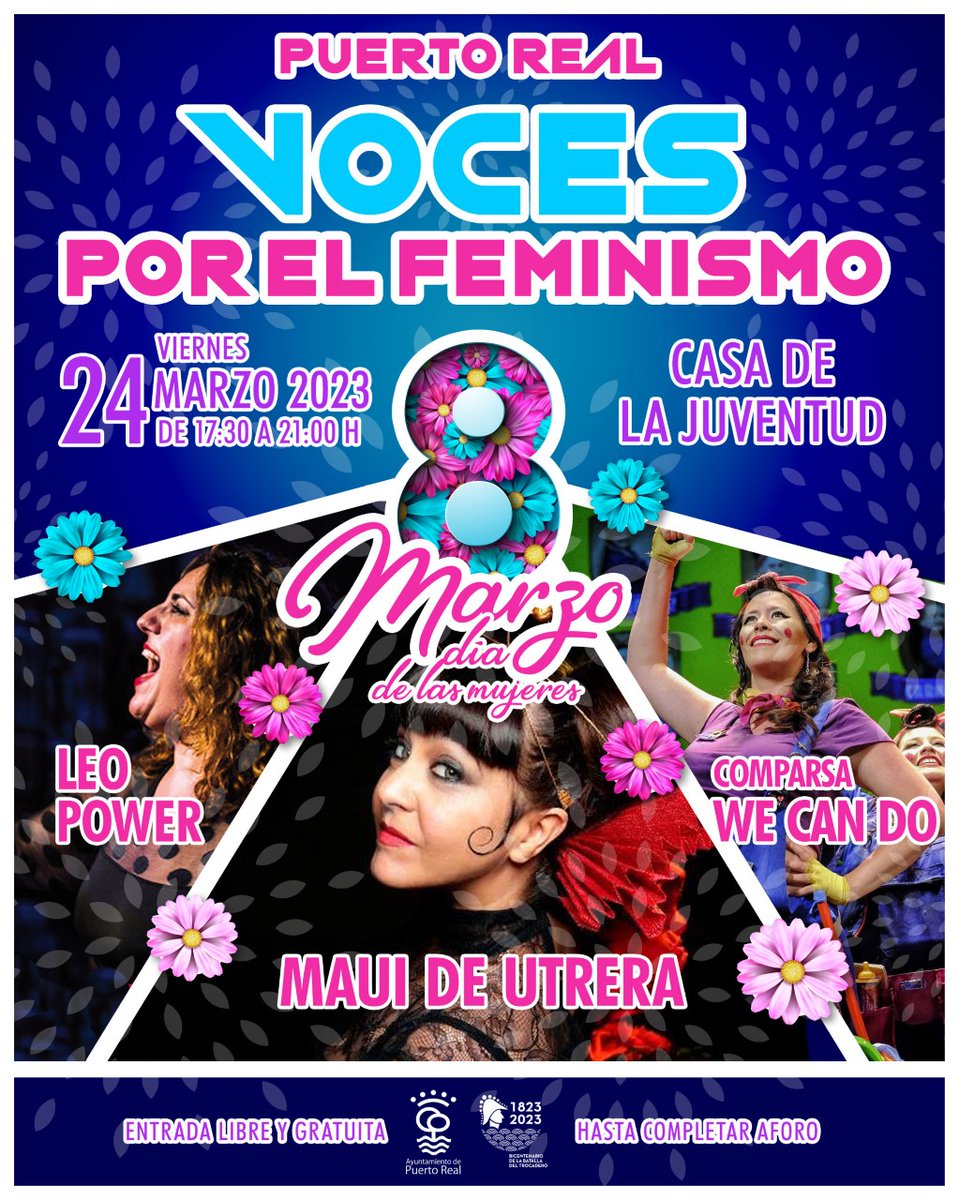 🟣La Casa de la Juventud acogerá este viernes la fiesta ‘Voces por el feminismo’. Comenzará a las 17:30  y contará con las actuaciones de Maui de Utrera, Leo Power y la comparsa 'We can do'. 
➕puertoreal.es/RIIM/RIIMTablo…
<a href="/ElenaAmayaLeon/">Elena Amaya León</a> <a href="/CarloSalgueroG/">Carlos Salguero Gilabert/❤️🏳️‍🌈</a>