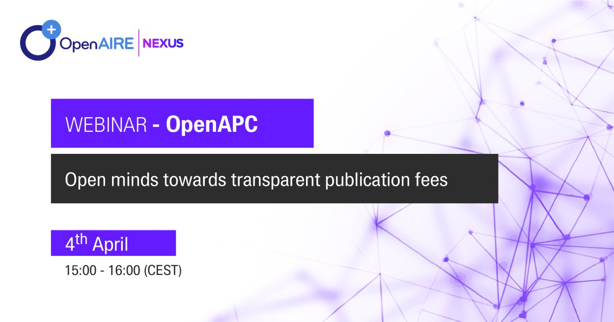 OpenAIRE_eu's tweet image. Do you want to better plan your #APC costs? Do you want to have access to cost and bibliographic data about funded #OpenAccess publications? 
Register in our next webinar about 𝗢𝗽𝗲𝗻𝗔𝗣𝗖 Service here 🔗bit.ly/OpenAPC_webinar 
#OpenAPC #OpenAccess #OpenScience