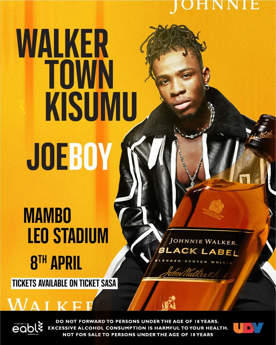 #Ad
Mamboleo Stadium 8th April is the star studded place to be #WalkerTownKisumu with @RealShinski @DBNGOGO @Joeboy
Tickets on @ticketsasa
@JohnnieWalkerKe @Fomo_ke @urbanradiokenya
#KeepWalking 
#ydxexperiences 
#FomoEventsKe
#eventske 
#paidpartnershipwithdiageo