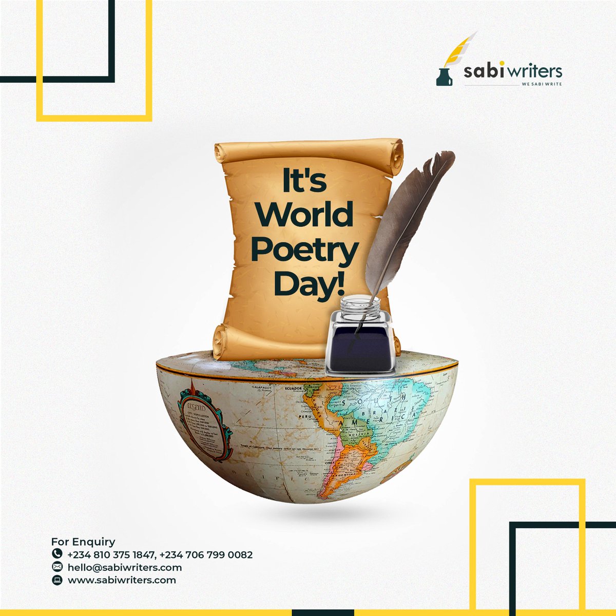 sabiwriters's tweet photo. Poetry has the power to inspire, heal, and connect us all.
To all the poets and poetry enthusiasts out there, Happy World Poetry Day!
Let's keep the art of verse alive and thriving.
#sabiwriters #sabilab #wesabiwrite #poetry #art #writing #poets #spokenword #worldpoetryday https://t.co/8lCfWuRnzb