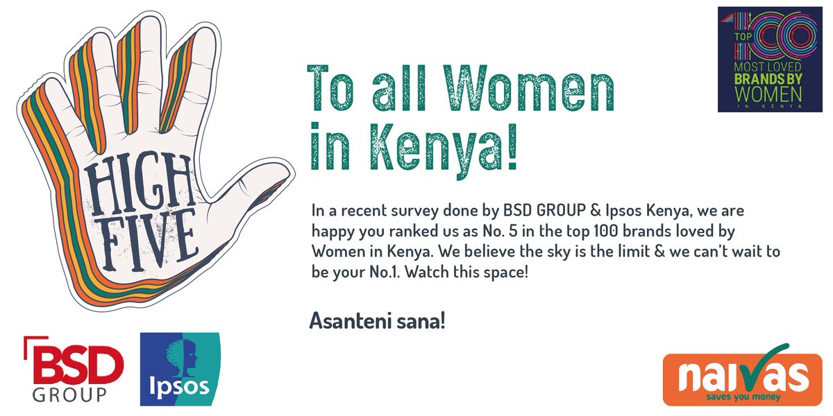 naivas_kenya's tweet photo. Our 🙌🏿gratitude to all women in Kenya 🇰🇪 is beyond measure! We are so thankful for ranking us #5 in Kenya's Top 100 most loved brands by women! We shall continue giving you the best shopping🛒 experience while saving you money. Shukran! 

#MamboTick ✓ https://t.co/uCEBhDFG1U