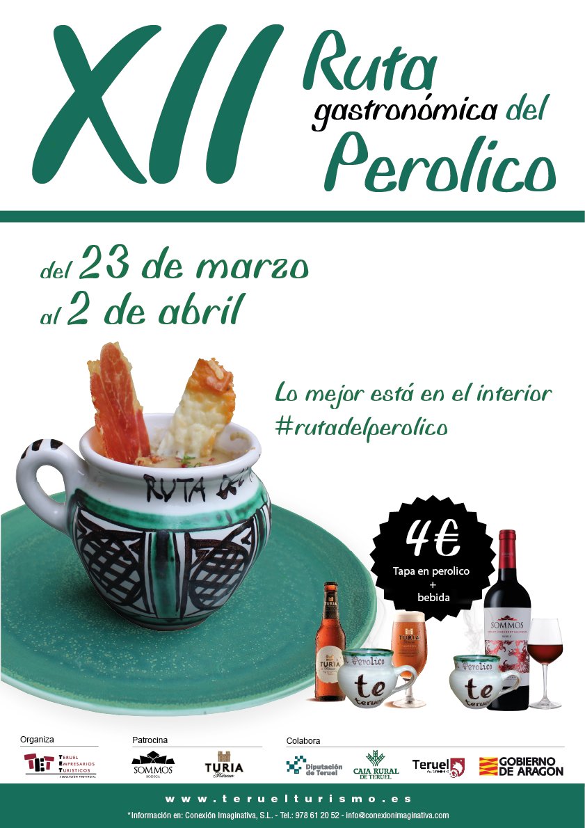 El 23 de marzo arranca la Ruta del Perolico teruelturismo.es/el-23-de-marzo… 
👉Arranca la XII edición de la Ruta del Perolico que tendrá lugar del 23 de marzo al 2 de abril, en la que se ofrecerán platos de cuchara servidas en el tradicional perolico turolense. 
#rutadelperolico #Teruel