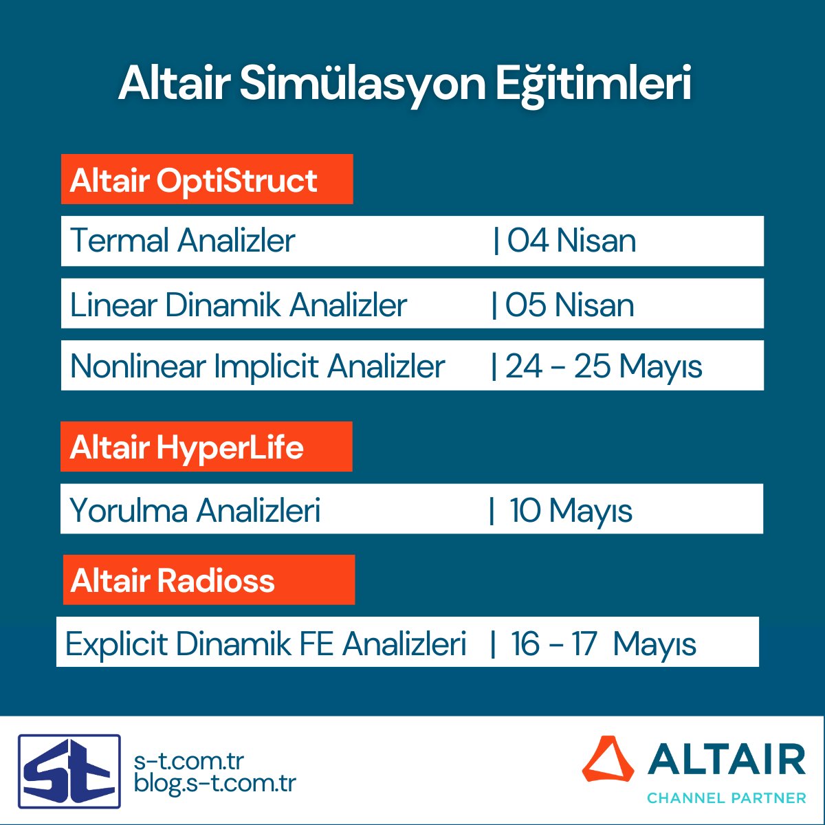 ST_Muhendislik's tweet photo. #Altair Simülasyon eğitimleri devam ediyor. Kayıt yaptırmak için https://t.co/AIQPUE56P1
#simülasyon #eğitim #OptiStruct #HyperLife #Radioss #FEA #yorulma https://t.co/L41Jgwh3mw