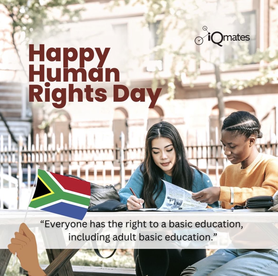 IQmates's tweet photo. Happy #HumanRights Day, South Africa. This day is important as we recognise the rights every citizen has such as the right to equality regardless of race, gender or social status. https://t.co/eRSb2z9bCU