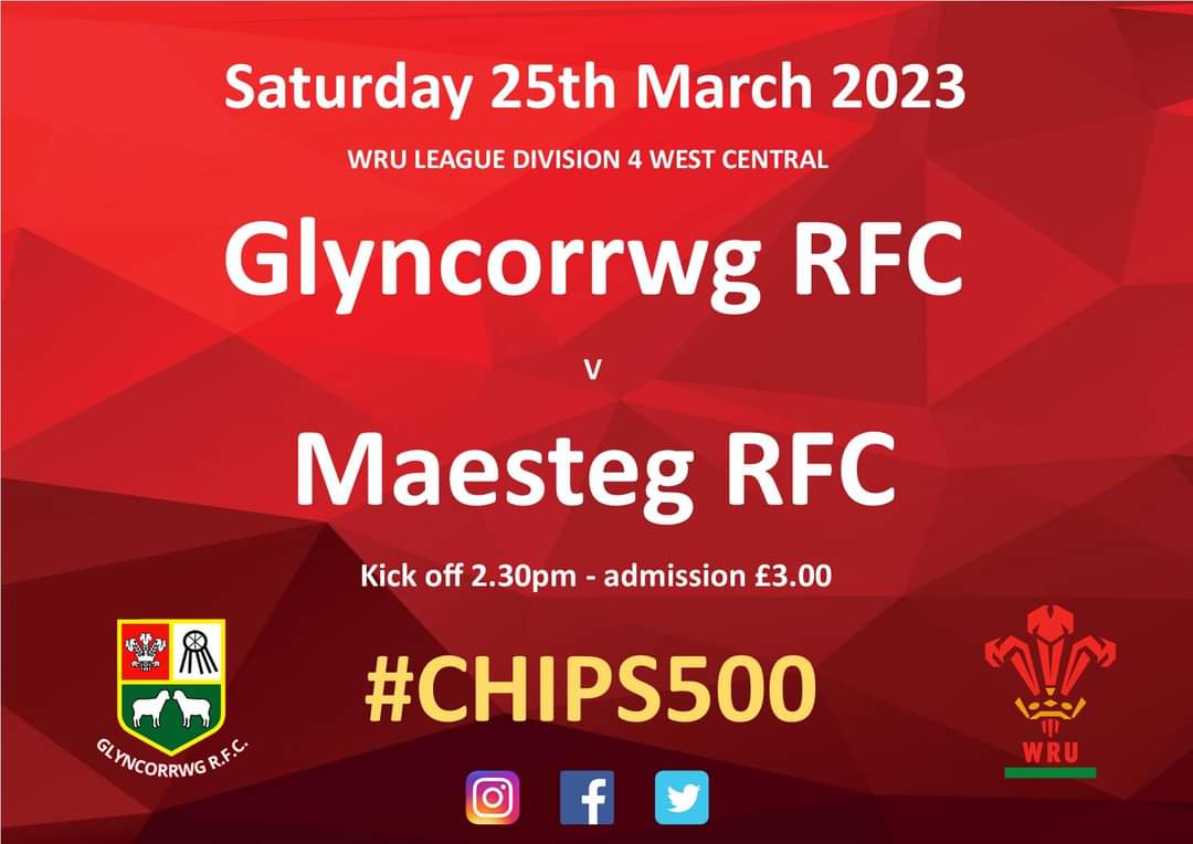 Come along an support the boys an watch Steve Ludlow( CHIPS) make is 500th appearance for the corrwg