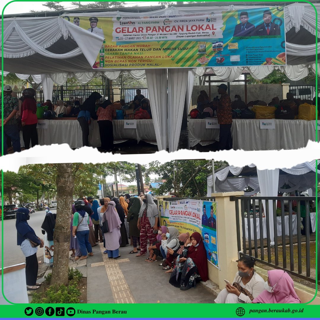 DisPanganBerau's tweet photo. Dinas Pangan Kabupaten Berau telah melaksanakan Gelar Pangan Lokal (15 - 17 Maret 2023), dengan berbagai macam rangkaian kegiatan seperti Bazar Pangan Murah, Gerakan Makan Telur dan Minum Susu, dan kegiatan penganekaragaman pangan lainnya.

@p_berau @BadanPangan https://t.co/KftyWiZhoY