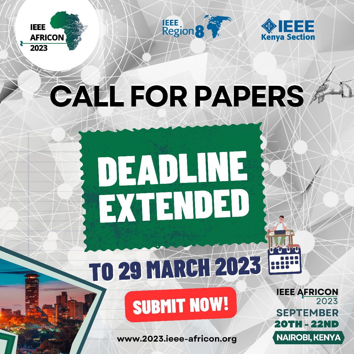 📣 Attention all researchers and academics! The deadline for IEEE Africon 2023 paper submissions has been extended to March 29th! 
#IEEE #Africon2023 #research #opportunity