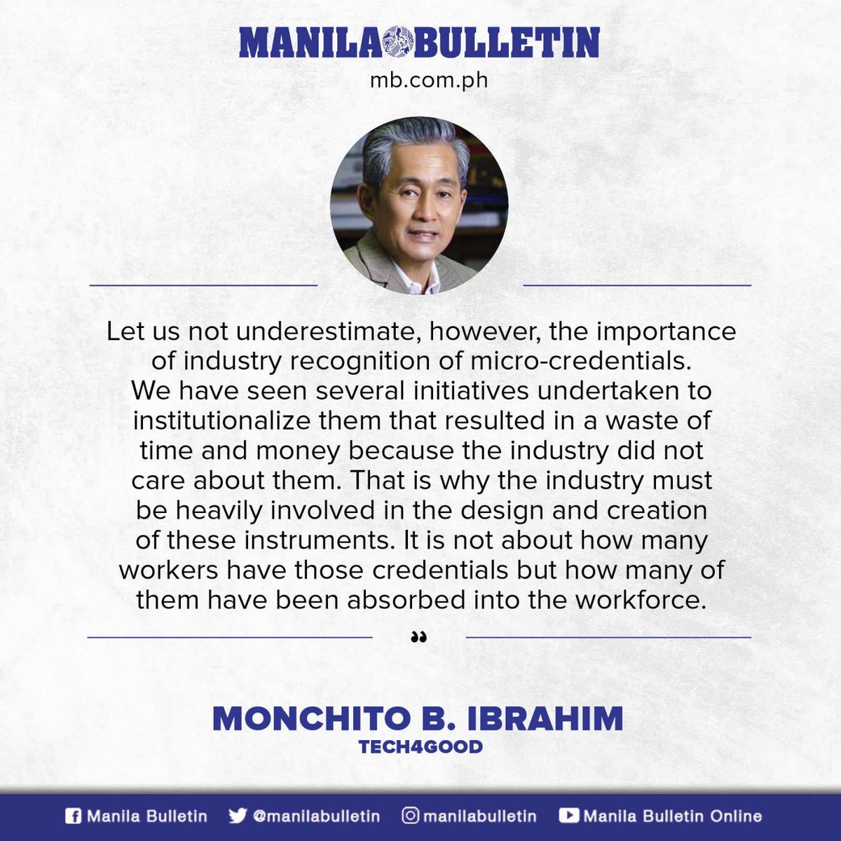 It is not about how many workers have those credentials but how many of them have been absorbed into the workforce.

#MBOpinions

READ: mb.com.ph/2023/3/21/the-…