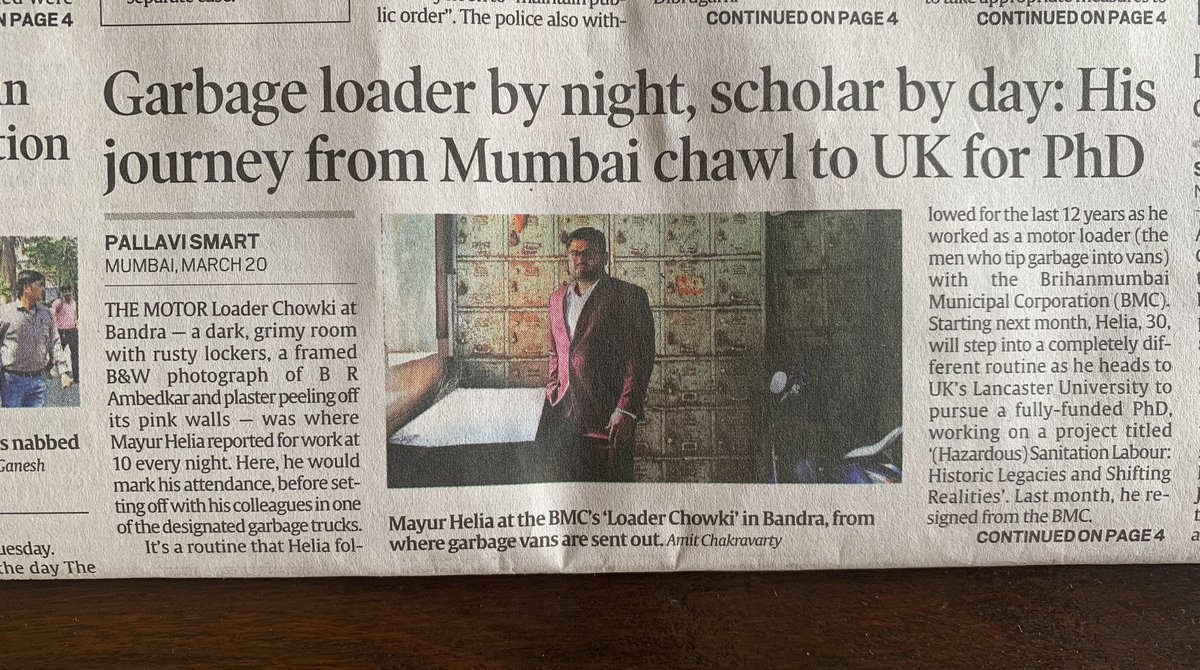 ChaturChiriya's tweet photo. “A garbage loader with BMC for 12 years, since he was 18 and replaced his deceased father- to achieving a fully funded PhD at Lancaster university at 30” what an incredibly powerful and moving story of Mayur Helia https://t.co/vR4lnWQXOG