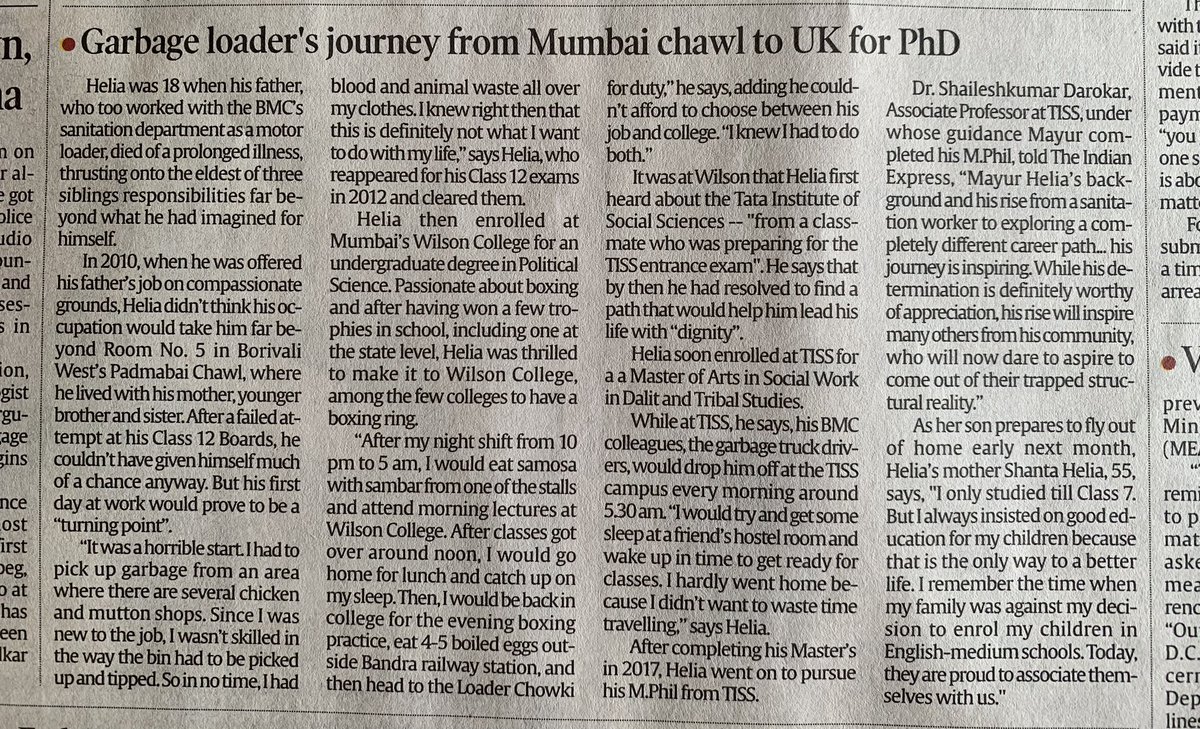 ChaturChiriya's tweet photo. “A garbage loader with BMC for 12 years, since he was 18 and replaced his deceased father- to achieving a fully funded PhD at Lancaster university at 30” what an incredibly powerful and moving story of Mayur Helia https://t.co/vR4lnWQXOG