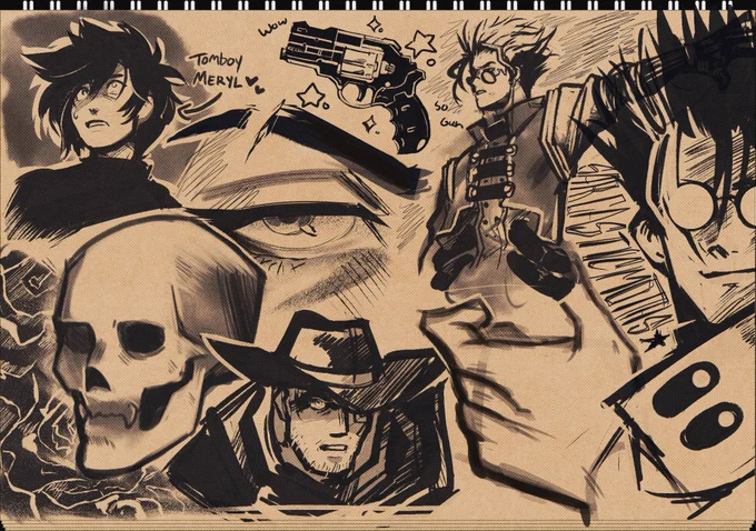 I'll edit the timelapse tomorrow. Tonight yall get the actual finished sketches. #trigun #homestuck (for that one lonely davebot) 