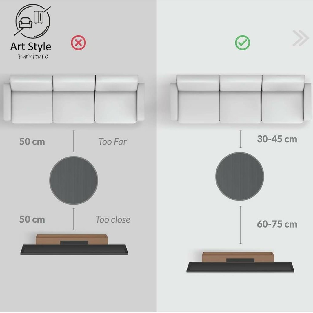 كيف يتم اختيار حجم الطاولة المناسب لغرفة الجلوس؟
(coffee table)

1- ارتفاع الطاولة يجب أن يكون أقل بمقدار 5 سم من ارتفاع مقعد الأريكة لتأمين الراحة.
2- طولها يجب أن يكون بنسبة 2/3 من طول الأريكة.
3- ...
#Art_Style_Furnture