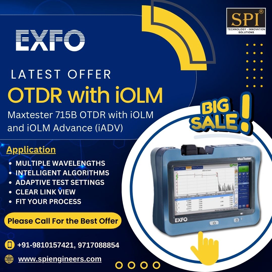 spiengineers1's tweet photo. EXFO Maxtester 715B OTDR with iOLM and iOLM Advance (iADV)
👉 Stock Available Now
👉 Express Delivery and Free Shipping.
👉 Offer for limited period only!!
For more information, kindly contact-
☎ +91-9810157421
👉 Book Now- https://t.co/dbDOrsq1jO
#EXFO #telecom #otdr https://t.co/FJVLGZREql