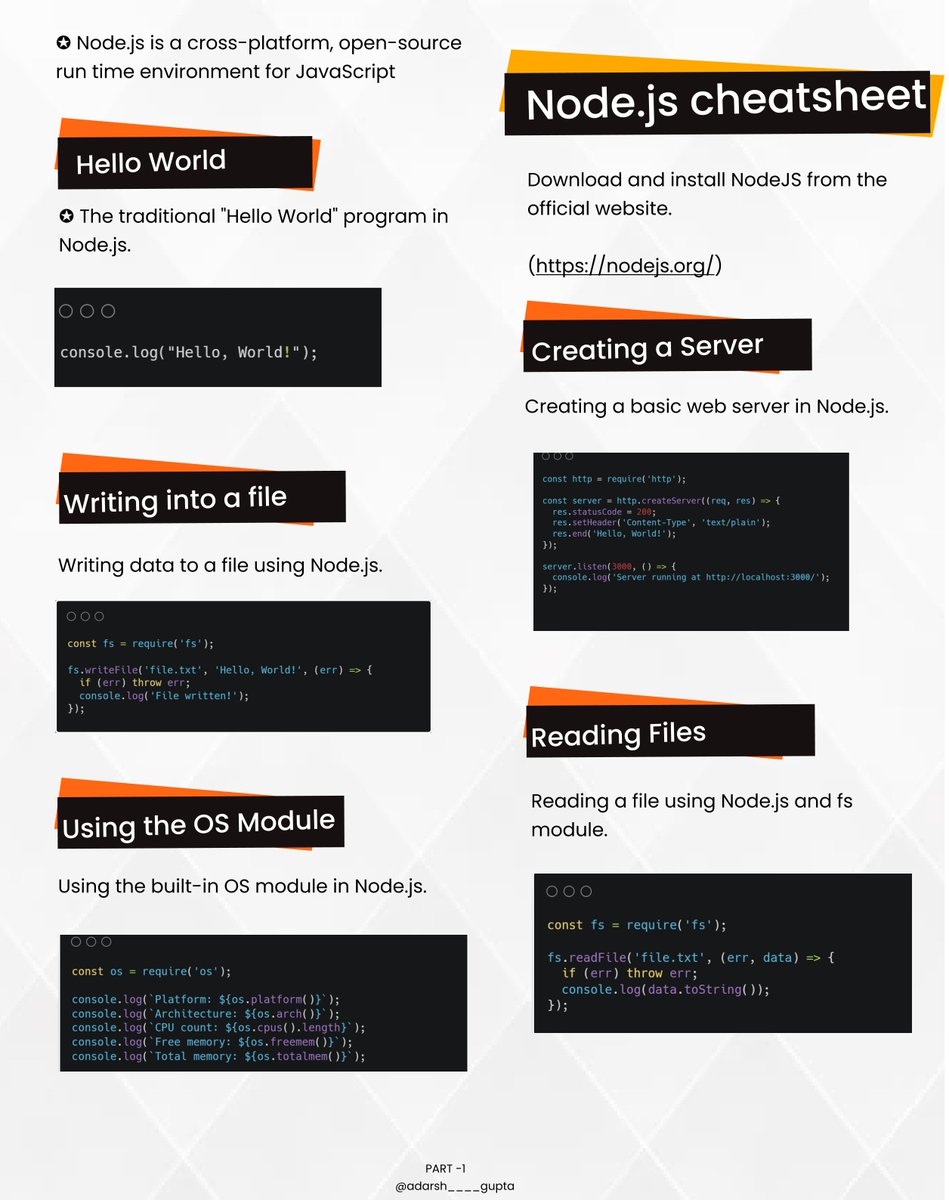 Adarsh____gupta's tweet image. ✨NodeJS Cheatsheet for beginners✨
👇🏻 If you want a specific cheatsheet, comment down🚀