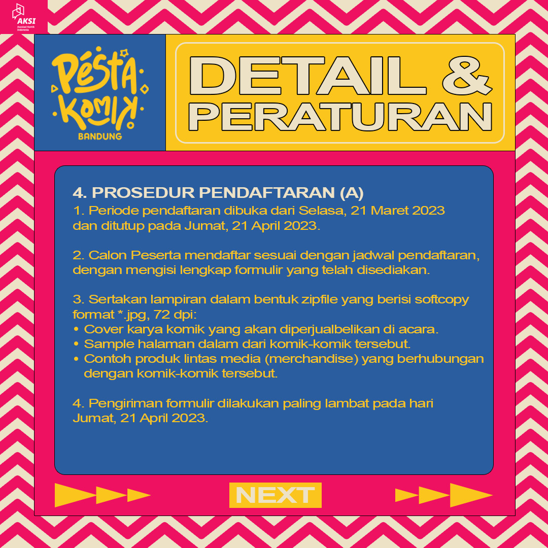 pestakomik's tweet image. Pendaftaran booth Peskom Bandung 2023 sudah dibuka!

Agar tidak ada kekeliruan, harap dibaca dengan seksama dulu ya detail dan peraturannya. Untuk pendaftaran bisa mengisi formulir di tautan ini:

bit.ly/boothpeskombdg

atau sesimple klik link di bio kami. Selamat mendaftar!