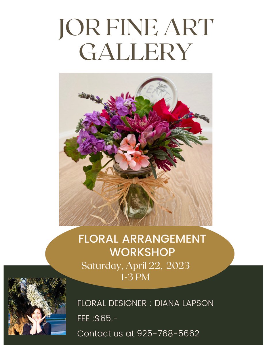 Sign-up! Earth Day- Floral Arrangement Workshop at 1026 Oak Street, Suite 102 Clayton, Ca.
Saturday, April 22nd at 1:00 pm
#floralart #earthday #jorfineartgallery #claytonca #BayArea #SanFrancisco #workshop #floralarrangement