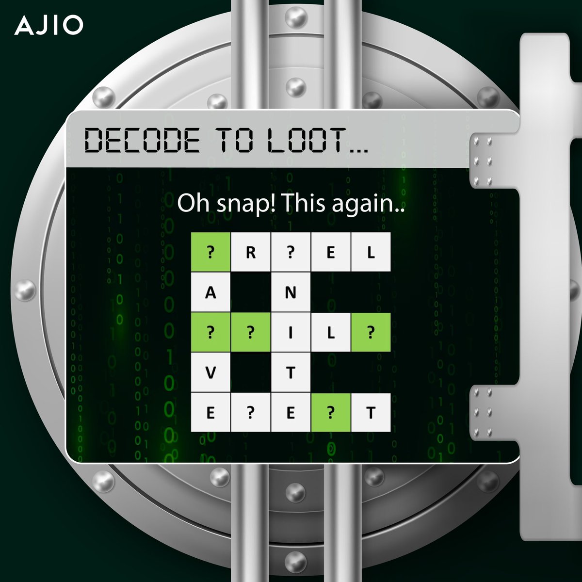 👠🔒Are you a fashion-savvy mastermind with skills to match? 💻👑 Prove it by pulling off the #BiggestFashionHeist! A ₹5,000 🎁gift voucher from AJIO is up for grabs for anyone who cracks it🧠
🔍A lifetime of window shopping has prepped you for this moment to #DecodeToLoot 🤑💰