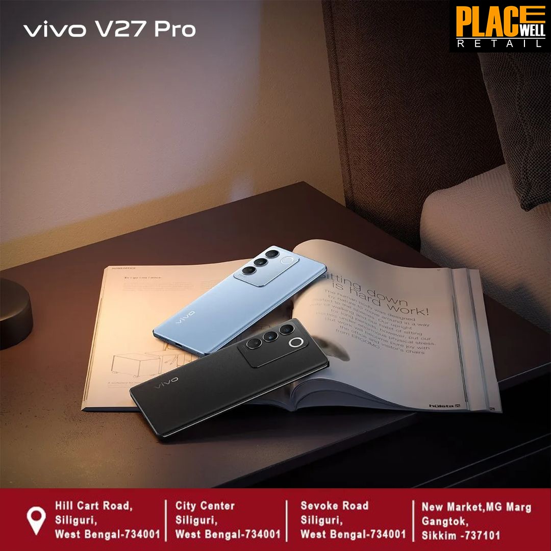 PlacewellRetail's tweet photo. Design so delightful that you’ll now get used to the spotlight with the brand new vivo V27 Pro. Immerse yourself in the sleek looks of #TheSpotlightPhone. Buy yours now!​
Pre-book https://t.co/EwtfyVF98b or visit our store.
Find Store: https://t.co/yLj0x2LvUg  
Call: 9333693337 https://t.co/GiSOi6rrht