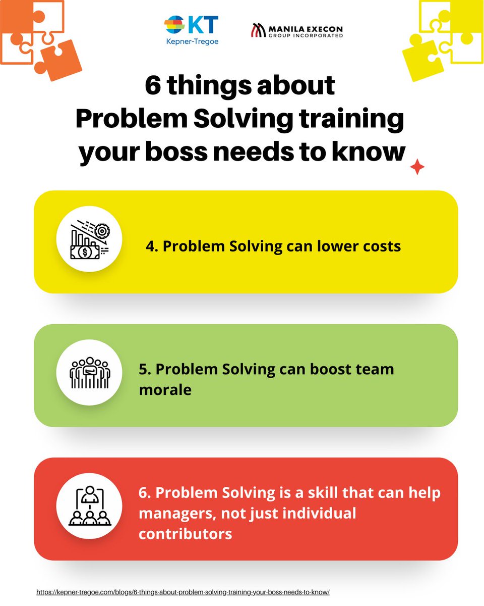 ManilaExecon's tweet photo. Follow the link to learn more about the 6 things Problem-Solving training that your boss needs to know.

To know more about promoting organizational clear thinking skills, please email us at info@meginc.com.ph https://t.co/5Cbi9SJJi1